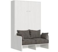 Cama Abatible Vertical Blanca Con Sofá De Tela Bounto 120x190 Cm - 32 Colores De Tela-color Microfibra 41