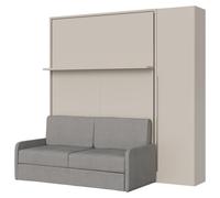 Cama Abatible Francesa Vertical Versia Sofà 140 Con Sofá, Estante Y Armario De 1 Puerta A La Derecha Clay