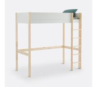 Cama alta, 1 plaza, pino macizo, Meeting. Talla 90 x 190 cm. Color Blanco/Madera