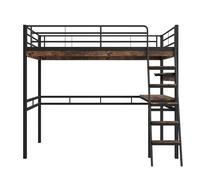 Cama alta 90 x 200 cm, con escritorio y estanterías, sin colchón, Negro