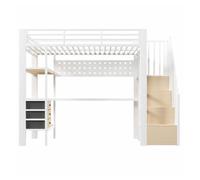 Cama alta 90x200 cm - cama metálica con estante, cajón, panel perforado, escritorio, enchufe y luz led, sin colchón - blanco