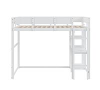 Cama alta 90x200 cm - con estante, estructura de pino macizo, somier de listones, blanco