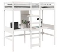 Cama alta blanca sin colchón, 75x190 cm, madera maciza de pino
