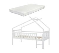 Cama alta cabaña para niños sotkamo pino colchón 90x200 - blanco [en.casa]