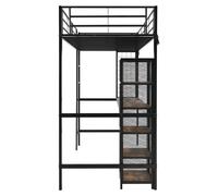 Cama alta - Cama elevada - Cama superpuesta - Cama combinada - Estructura de cama - Metal y madera - 90x200 cm