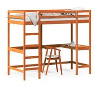Cama Alta Con Escritorio Madera Maciza Pino Marrón 90x190 Cm Vidaxl