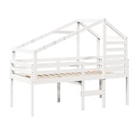 Cama alta con techo blanca madera maciza pino blanca 90x200 cm