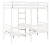 Cama Alta Escritorio Y Asientos Madera Maciza Blanco 90x200 Cm Vidaxl