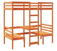 Cama Alta Escritorio Y Asientos Madera Maciza Marrón 90x190 Cm Vidaxl
