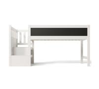Cama alta infantil 90x200 cm - con pizarra, almacenamiento y protección contra caídas - blanca