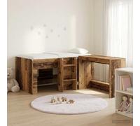 Cama alta infantil con escritorio compacta y moderna madera envejecida | Cama alta con escritorio para niños 2 uds madera envejecida litera juvenil con mesa estudio ahorra espacio 163x101x68,5 cm