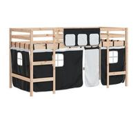 Cama Alta Niños Con Cortinas Madera Pino Blanco Negro 80x200 Cm Vidaxl