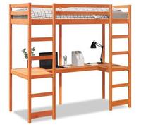 Cama alta sin colchón, color marrón cera, 75x190 cm, madera maciza de pino