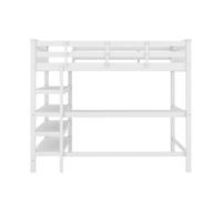 Cama altillo de pino macizo de 140x200 cm con escritorio y estante de almacenamiento - blanco