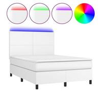Cama Box Spring Colchón Y Led Cuero Sintético Blanco 140x190 Cm Vidaxl
