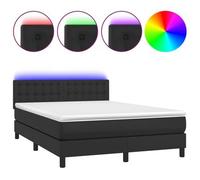 Cama Box Spring Colchón Y Led Cuero Sintético Negro 140x190 Cm Vidaxl