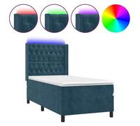 Cama Box Spring Colchón Y Led Terciopelo Azul Oscuro 100x200 Cm Vidaxl