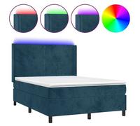 Cama Box Spring Colchón Y Led Terciopelo Azul Oscuro 140x200 Cm Vidaxl