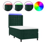 Cama Box Spring Colchón Y Led Terciopelo Verde Oscuro 100x200cm Vidaxl