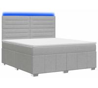 Cama boxspring con somier y colchón LED, color gris claro, 140 x 190 cm, tapizada en tela