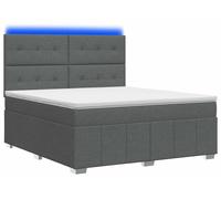 Cama boxspring con somier y colchón LED, color gris oscuro, 140 x 190 cm, tapizada en tela