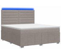 Cama boxspring con somier y colchón LED, color taupe, 140 x 190 cm, tapizada en tela