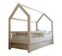 Cama cabaña 90x190 con barandilla somier y cajón sofia madera