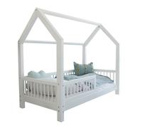 Cama cabaña 90x200 con barandilla y somier patas de 10 cm sofia blanco
