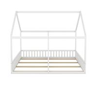 Cama-cabaña de madera de pino 2x90x200cm - con techo y somier - blanco