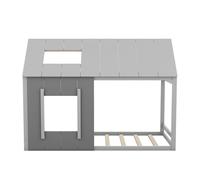 Cama-cabaña de madera de pino 90x200cm - cama infantil con techo y ventana y somier - gris