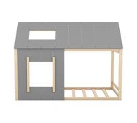 Cama-cabaña de madera de pino 90x200cm - cama infantil con techo y ventana y somier - natural