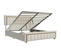 Cama canapé abatible 140x190 cm en terciopelo blanco crema, cabecero acolchado y borde dorado