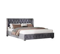 Cama Canapé Abatible 140x200 cm, Cama Matrimonio Tapizada en Terciopelo Gris con Arcón Hidráulico, Cabecero Acolchado y Somier Incluido para Dormitorio