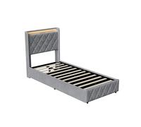 Cama canapé abatible 90x200 con almacenaje, cama tapizada en terciopelo gris, cama con arcón hidráulico para dormitorio adulto y juvenil, estructura reforzada