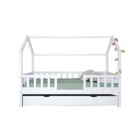 Cama casita con barandilla + cama elevable madera blanco 90x190cm