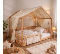 Cama casita tiSsi ENNO 140x200 de haya – Cama de suelo Montessori con techo