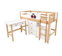 Cama combinada para niños GINGER HOME CHERRY, con escritorio, cómoda, armario y somier, de 90 x 200 cm