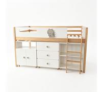 Cama combinada para niños GINGER HOME DINO, con estantería, armario, cómoda y somier, de 90 x 200 cm