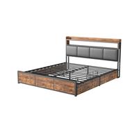 Cama con 4 cajones y LED 140x200/160x200/180x200 cm, somier de láminas, Adolescente, sin colchón, almacenamiento moderno y funcional