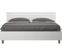 Cama con almacenamiento de 160x200 cm, con cabecero recto y somier de listones, en color blanco "Ankel" imitación fresno