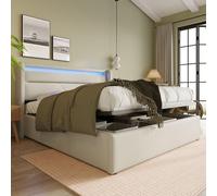 Cama con almacenamiento hidráulico - Cama de matrimonio de 160x200 cm con colchones, estructura de acero blanco y función abatible