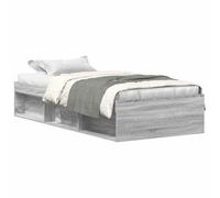 Cama con Almacenamiento Integrado 100x200 cm, Estructura de Tablero de Partículas y Pino Macizo, 6 Compartimentos Laterales, Diseño Moderno en Gris Sonoma, Altura Baja, Ideal para Dormitorios Pequeños