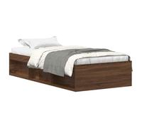 Cama con Almacenamiento Integrado 90x200 cm, Estructura de Madera Maciza de Pino y Tablero de Fibra de Alta Calidad, Diseño Moderno en Acabado Roble Marrón, 6 Compartimentos Laterales, Montaje Fácil