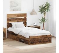 Cama con almacenamiento Madera moderna Apto minimalista 190 x 93 cm Marrón | Cama con Cajones 90x190 Madera Vieja Almacenamiento Camas Modernas con Cabecero Estructura Resistente para Dormitorio Pequeño