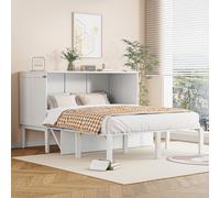 Cama con armario Fortuna Lai, 140x200 cm, cama abatible de pared con somier, cama vertical con armario y somier, cama juvenil, color blanco