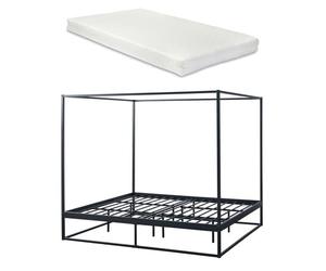 Cama con baldaquín kristianstad para dosel + colchón metal 180x200cm - negro [en.casa]