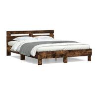 Estructura de cama con cabecero en roble ahumado, 140x200 cm, fabricada en material de madera