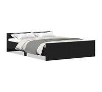 Cama con Cabecero y Pie de Cama en Madera de Pino y Tablero de Fibra de Alta Resistencia, Color Negro con Acabado en Roble, 135x190 cm, Listones de Contrachapado Estables - Montaje Requerido