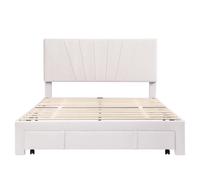 Cama con Cajón 140x200 cm Beige Tapizada en Terciopelo, Cama Doble Moderna con Almacenamiento Inferior, Cabecero Acolchado para Dormitorio