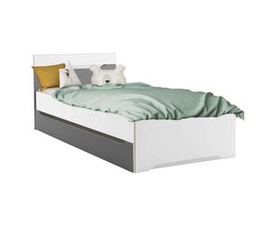 Cama Con Cajón Genius Habitación Dormitorio Juvenil Color Blanco Y Gris Infantil Estilo Moderno 90x200 cm White - gray